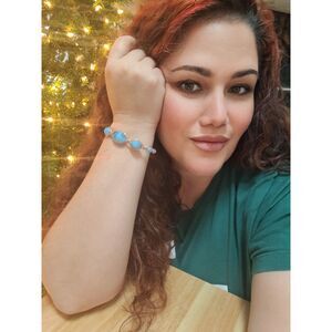 Handmade Baby Blue Glass Bead Copper Wire Bracelet (Upcycled Beads)